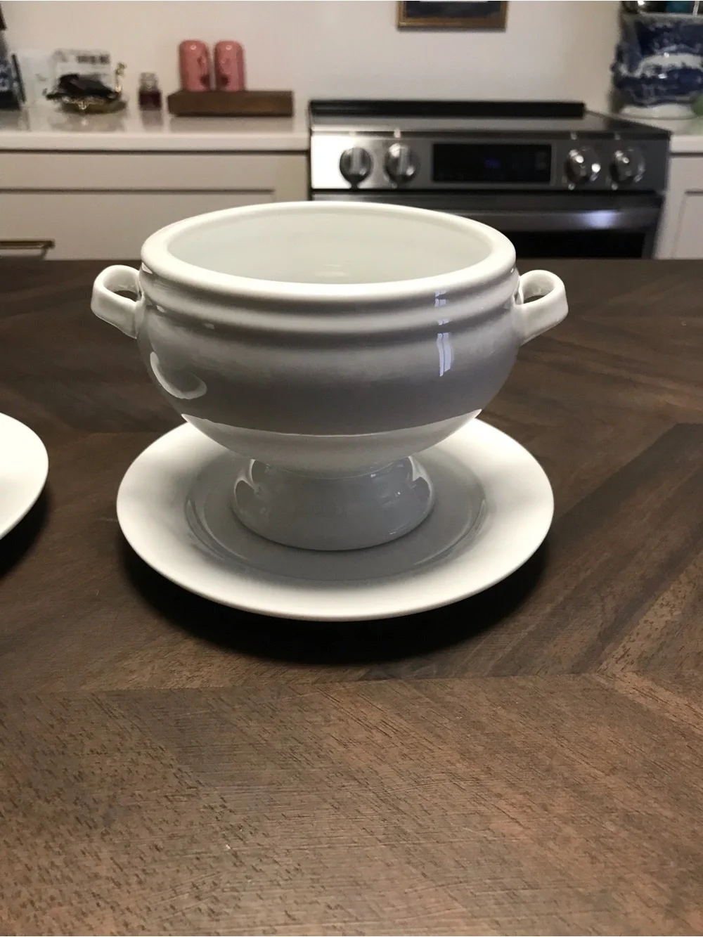 Crate & Barrel French Onion Soup Tureens with Saucers Set of Two